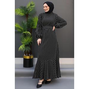Abito a balze a righe nero - Product Image 2