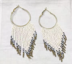 MD Handicrafts Pendientes de tuerca clásicos Diseño de cuentas de arroz con flecos Cuentas de vidrio Bordado de semillas-Moda colgante detallada para fiesta - Product Image 4