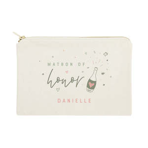Sac à cosmétiques en toile de coton personnalisé avec motif de lettres, pour la cérémonie de champagne de la demoiselle d'honneur - Product Image 1