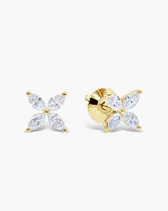 Magnifiques boucles d'oreilles en diamant de laboratoire Marquise diamant fleur boucles d'oreilles 14k solide or fleur boucles d'oreilles cadeau de mariage pour elle - Product Image 3