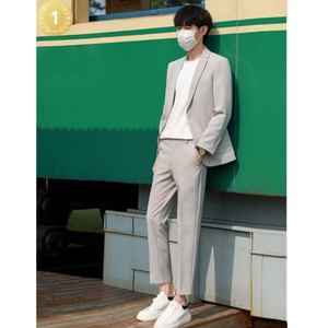 Conjunto de pantalones y corbata de chaqueta sólida con un botón Traje ajustado de 2 piezas con doble botonadura para hombre con traje de hombre de tela elástica - Product Image 2