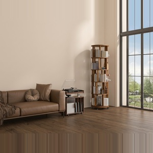 Étagère à livres rotative en bois massif à 6 niveaux <span class=keywords><strong>sur</strong></span> <span class=keywords><strong>roulettes</strong></span>, tour de <span class=keywords><strong>bibliothèque</strong></span> pivotante à 360 degrés, organisateur de livres rond - Product Image 3