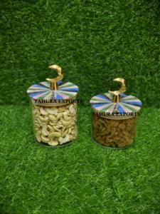 2026 Customized New Handmade Resin Jar Mother Pearl Transparent Tabletop Container <b>Cover</b> for Fruit Storage <b>Table</b> Decoration - Product Image 4