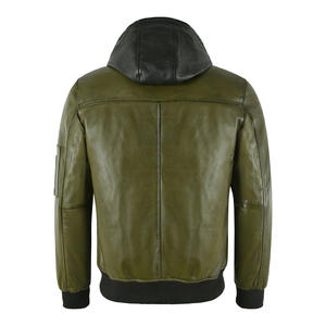 Blouson à capuche en cuir pour homme, nouveau Style bombardier vert avec capuche détachable - Product Image 6