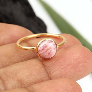 Anillo de Rodocrosita rosa de 8x8mm más vendido, Plata de Ley 925, chapado en oro de 18 quilates, joyería Eternity Vermeil para boda de mujer - Product Image 1