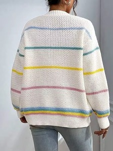 Cardigan en mohair tricoté à manches longues pour femme Power Abaan Sports, style décontracté ample, design color block, automne-hiver - Product Image 3