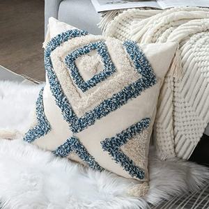 MORE Boho Decorative <b>Throw</b> <b>Pillow</b> Cover, Woven Tufted <b>Pillow</b> Cover with Tassels Diamond Pattern <b>Pillow</b> Covers - Product Image 6