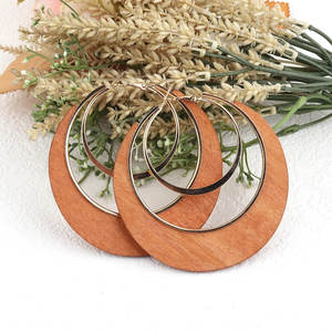 ต่างหูห่วงไม้สไตล์วินเทจโบโฮ ลายเรขาคณิต ประดับมุกโรเดียมโกลด์  ตกแต่งด้วยทองแดงและทองเหลืองสุดอินเทรนด์ - Product Image 4