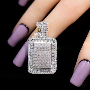 Colgante de Plata de Ley 925 para hombre, colgantes finos rectangulares de nueva moda, Baguette brillante, Diamante cultivado en laboratorio, completamente helado para regalos - Product Image 2