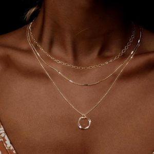 925 посеребренный трехслойный Блестящий Овальный крючок + Плоский длинный стержень + квадратное ожерелье элегантное женское многослойное ювелирное изделие N0613 - Product Image 2