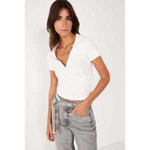 Camiseta de Cuello Polo Estilo Casual con Detalle de Piedras, 100% Algodón - Product Image 4