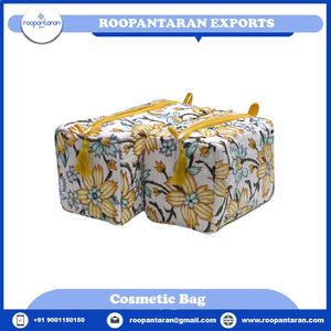 Bolsa de Maquillaje Acolchada de Algodón Indio Kyari Azul de Alta Calidad con Estampado en Bloques, Cierre de Cremallera, Estilo Moderno a Rayas, en Oferta - Product Image 2