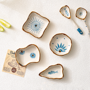 <span class=keywords><strong>Assiette</strong></span> à soupe et plat à condiments en céramique de style japonais, peinte à la main sous glaçure, design moderne minimaliste - Product Image 3