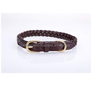 Top indien grossiste fabricant fournisseur stock-collier de chien en cuir tressé marron de qualité supérieure toutes tailles rivet personnalisé - Product Image 2