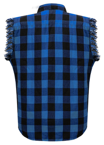 Camisa de Franela sin Mangas Premium Negra y Azul para Hombre, Estilo Motero Urbano, Algodón a Cuadros, Tallas Grandes - Product Image 3