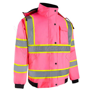 Chaqueta de Seguridad de Alta Visibilidad ANSI Clase 2, Color Rosa Reflectante, Impermeable, con Logotipo Personalizado, Múltiples Bolsillos, Capucha Ajustable - Product Image 3