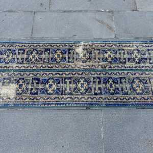 Alfombra Turca Vintage de 1.7x5 pies (53x151 cm), Alfombra Azul Sólida - Product Image 3