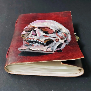 Diario de Halloween con esqueleto impreso, diario de cuero pintado a mano con borde de cubierta, cuaderno de escritura Vintage, regalo personalizado - Product Image 2