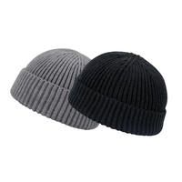 Gorro de calavera enrollado de invierno para adultos, gorro de punto negro en blanco con logotipo personalizado, gorro de pescador personalizado acrílico, gorro corto