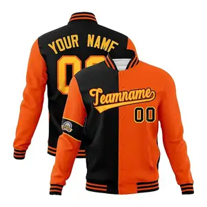성인과 청소년을 위한 개인화된 경량 봄버 코트 대표팀 야구 재킷, 생생한 오렌지와 블랙의 스티치 텍스트 로고