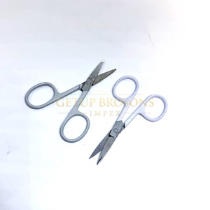 Ciseaux à sourcils miniatures de haute qualité en acier inoxydable avec revêtement en poudre gris clair, lame droite, pointe acérée, avec votre propre logo personnalisé - Product Image 6