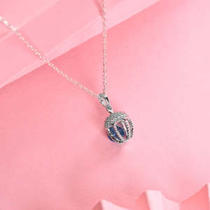 NOVAMART Fine Silver Acorn Blue Handmade Solitaire <b>Pendant</b> Chain Bezel Setting Featuring <b>Opal</b> Quartz Amethyst Rhodium Plated Rel - Product Image 2