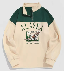เสื้อสเวตเชิ้ตผ้าฟลีซแบบซิปครึ่งตัว พิมพ์ลายอินทรีอลาสก้า สไตล์วินเทจ สำหรับผู้ชาย ใส่ลำลอง สตรีทแวร์ เป็นมิตรกับสิ่งแวดล้อม รับผลิตตามแบบ OEM - Product Image 1