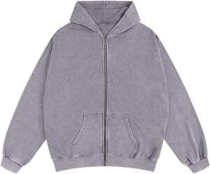 Sweat à capuche délavé à l'acide avec fermeture éclair pour hommes Veste d'automne décontractée vintage surdimensionnée Sweatshirts à capuche en coton avec poches - Product Image 4