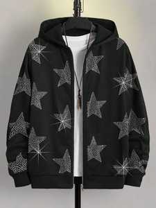Fabricante de ropa Heavyweight Fleece Diamond Stars Hombres Sudaderas con capucha Oversized Sparkle Rhinestones Stars Hombres Sudaderas con cremallera - Product Image 2