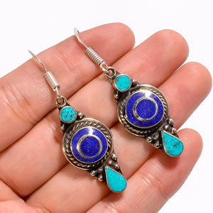 Boucles d'oreilles antiques en argent sterling 925 avec turquoise naturelle, motif de croix religieuse classique, bijoux plaqués or et argent - Product Image 5