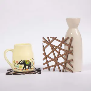 Salvamanteles de madera modernos de mediados de siglo, posavasos de madera cortados con láser resistentes al calor para platos calientes y bebidas, mesa decorativa - Product Image 3