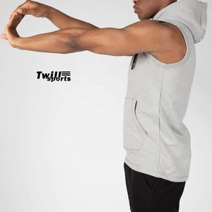 Sweat à capuche sans manches personnalisé avec logo OEM, grande taille, pour hommes, vêtements de sport, faible MOQ, en molleton de coton respirant et à séchage rapide, effet gonflant - Product Image 4