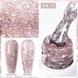 Vernis à ongles gel pailleté multi-mix Kween - Or rose cristallin semi-permanent, vernis gel UV à retirer par trempage pour nail art - Product Image 1