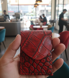 Tarjetero Delgado de Cuero Vacuno Vintage Hecho a Mano, Ecológico, con Recubrimiento de Cocodrilo Genuino para Hombre - Product Image 4