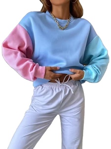 Venta caliente Terry Anti-Shrink Sudadera Mujer Oversized Drop Shoulder Crewneck Color Block Sudadera 2025 - Product Image 5