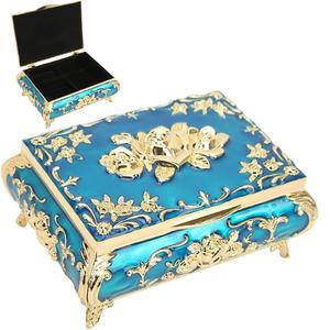 Cajas de joyería de metal con pintura romántica vintage, organizador elegante de latón para baratijas y recuerdos - Product Image 2