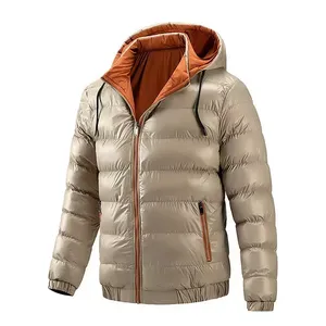Veste d'hiver matelassée pour homme, col montant, logo sur le devant, décontractée, tissu en toile épais, coupe-vent, veste d'extérieur - Product Image 5
