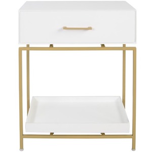 Mesita de noche de lujo nórdica moderna, diseño minimalista blanco con marco de Metal dorado, organizador de almacenamiento de madera para dormitorio y hogar - Product Image 3