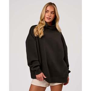 Oversized Knit Cardigan Sweater-Vintage Autumn Winter <b>Warm</b> Mock Neck-Ground Coffee - Product Image 6