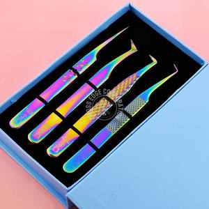 Pinzas para Extensión de Pestañas con Punta de Fibra, 45 y 90 Grados, Antideslizantes, para Aislamiento de Pestañas y Creación de Abanicos de Mega Volumen - Product Image 1