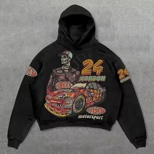 Sweat à capuche surdimensionné personnalisé graphique rue acide délavé pull à capuche hommes Y2K automne manches longues Streetwear sweat à capuche - Product Image 3