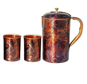 Prime Quality <b>Enamel</b> Printed <b>Jugs</b> With Glass 100% Pure Copper Drinking <b>Jug</b> With Glass Set Printed Copper Glass for Restaurant - Product Image 6