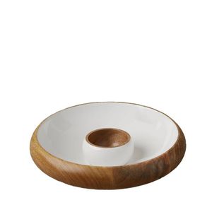 Vente chaude plateau à copeaux et trempette en bois d'acacia avec bol en céramique plateau de service moderne danois vintage plateau à collation en bois du milieu du siècle - Product Image 2