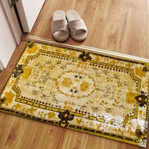 Tapis turc jaune : motif médaillon vintage, imprimé en 3D, tapis fin non tissé - Product Image 5