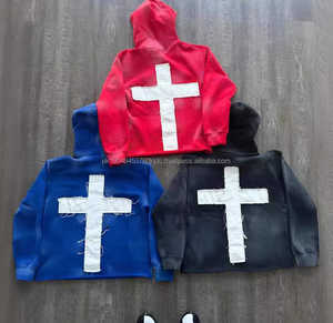 Sudadera con capucha de peso pesado Vintage para hombre, sudadera de algodón térmico de felpa de gran tamaño, diseño bordado, ropa de calle de invierno sólida - Product Image 3