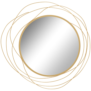 HOMCOM Modern Round <strong>Decorative</strong> Wall <strong>Mirror</strong> <strong>with</strong> <strong>Hooks</strong>, Glass and Metal, &Oslash;65x1 cm, Gold - Product Image 1