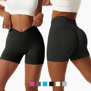 Pantalones cortos de Yoga de cintura alta para mujer, pantalones elásticos para Fitness, levantamiento de cadera, pantalones cortos deportivos sólidos de diseño sin costuras para mujer - Product Image 5