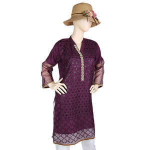 Kurti brodé fantaisie pour femmes - Violet - Product Image 1