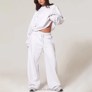 Ensemble de survêtement d'automne deux pièces surdimensionné pour femmes 100% coton tissu éponge respirant sport Jogging costume - Product Image 4