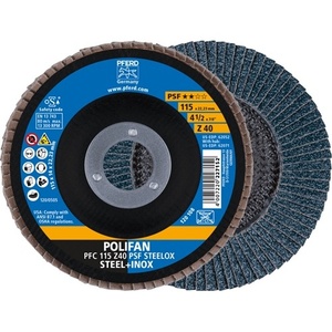 Discos de Lijado Cónicos POLIFAN Z PSF STEELOX de 115 mm, Krnung 40, Zirconkorund, Acero/INOX VPE 10 de PFERD - Product Image 1